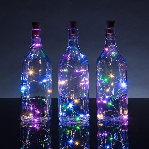 Image of K D Bottle Lights with Cork, Battery Operated LED Cork Shape Copper Wire Colorful Fairy Mini String Lights (Multi Color,Battery Powered) (Pack of 2)