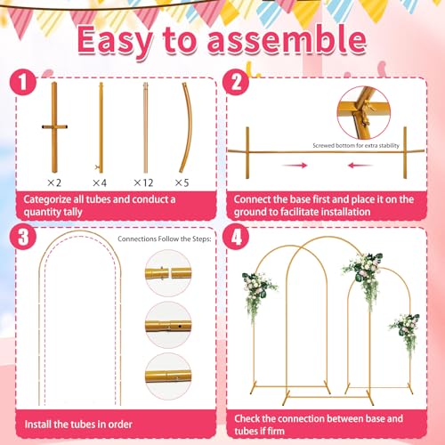 2 Pack Arch Backdrop Stand (7.2FT/6FT), Metal Backdrop Arch Stand, Decoration Balloon Arch Stand, Gold Wedding Arch Stand for Party Backdrop - Image 6