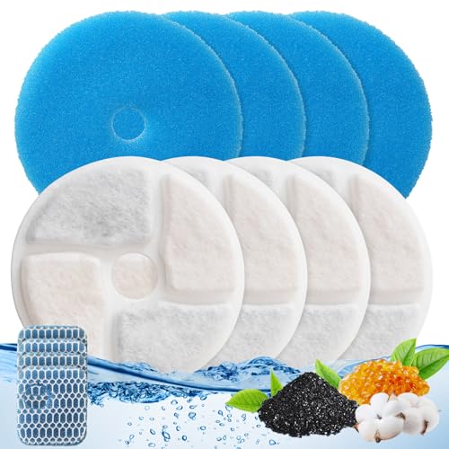 Happy & Polly Cat Water Fountain Filters - 4 Pack Pet Fountain Replacement Filters for 67oz/2L Automatic Pet Water Fountain（4 Filters& 4 Sponges)