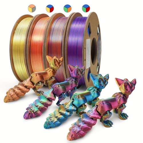 0.55LB x 4 PLA Filament 1.75mm, Tri-Colors 3D Printer Filament, Rainbow PLA Filament Bundle, Coextrusion 3D Filament wit