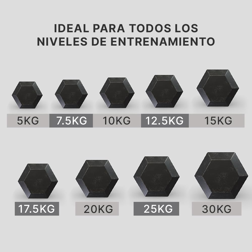 Mancuernas Hexagonales Profesionales - Pesas y Mancuernas con Agarre Cromado Antideslizante de Caucho (2.5 kg a 240 kg) - Individual, Par o Combo