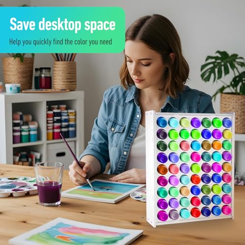 Image of Mekueeex Minimalist 63 Holes Craft Paint Storage Organizer, Thick PVC Wall Mounted Holder, White