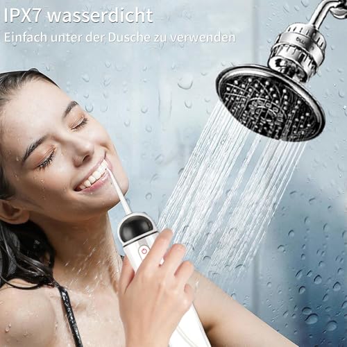 Peran Munddusche Kabellos,Elektrischer Zahnreiniger,3-Gang-Einstellung mit 4 Düsen Wasser Flosser IPX7 Wasserdicht,230ML Reise Elektrischer Zahnreiniger für die Reinigung von Mund und Zahnspange – Bild 8