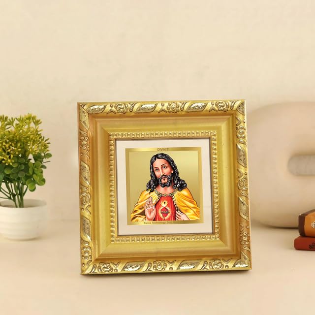 Image of DIVINITI Jesus Christ 24K Gold Plated Foil Tabletop Photo Frame for Home Decor, Prayer Room, Living Room, Office, Luxury Gifting | DG Frame 103 S1A (10x10 CM)