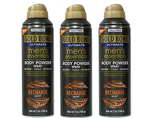 Gold Bond Ultimate Men&#39;s Essentials Body Powder Spray, 7 Ounce, Recharge Scent (Pack of 3)