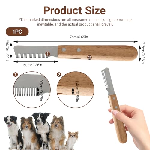 Hunde Trimmmesser für Stumpf Hundes Rauhaardackel Dackel Fein Deckhaar Terrier, Trimmkamm Hund mit Holzgriff, Deckhaar Trimm Messer, Abisoliermesser Ergonomisches Unterwoll Geschliffenem Edelstahl
