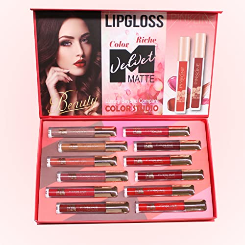 Image of PinkLine Classic Waterproof Long Lasting Smooth Soft Reach Colors Full Lips Gloss For Women Gift (Pack of 12) (Set B)