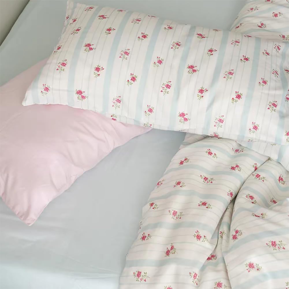 Michorinee Floral Single Duvet Cover Set Blue and White Striped Bedding Set including Zipper Closure 2pcs Microfiber Quilt Cover 135 x 200 and Pillow Case 50 x 75 cm - Image 4