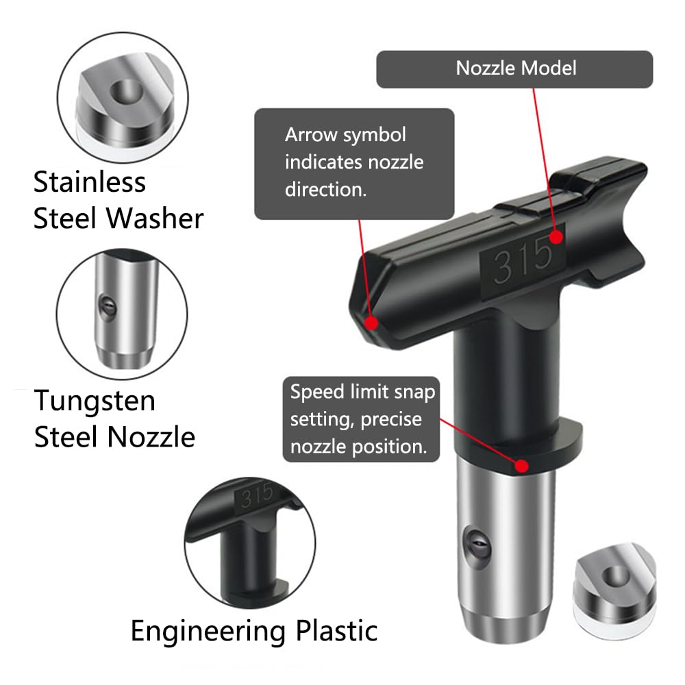 Ugello Airless con guarnizione a punta, punte spray reversibili, punte per ugelli per spruzzatori airless per sistemi di spruzzo di colore (modello: 623/415/517/313/211)