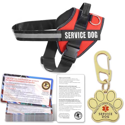 Opstin Service Dog Vest, ID Tag + 50 ADA Information Cards, Service Dog Harness in Sizes X Small to XX Large, Metal Dog Tag has Ruggedized Clip, 2-Sided Service Animal Cards,ESA Accessory Set Small