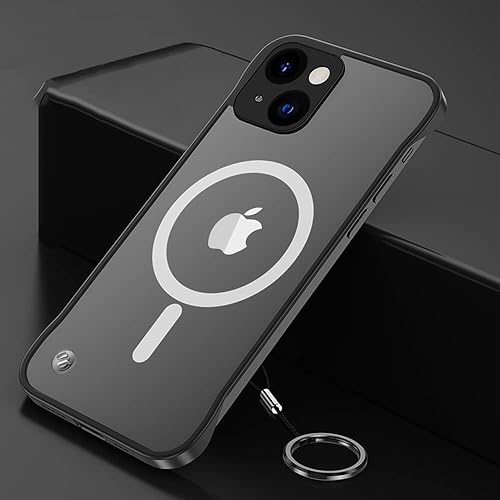 Omio - Funda magnética delgada para iPhone 15 compatible con MagSafe, transparente mate, ultrafina, diseño sin marco, sin bordes con bucle para el