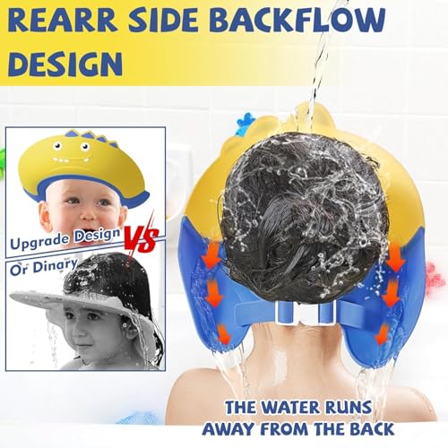 Image of Baby Shower Cap Shield, Shower Cap for Kids, Visor Hat for Eye and Ear Protection for 0-9 Years Old Children,Cute Dinosaur shape Makes the Baby Bath More Fun (F)