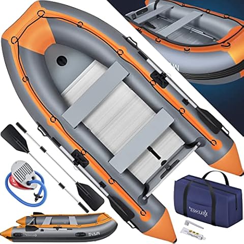 KESSER® Schlauchboot 3,20 m für 4 Personen - Wave Motor geeignet Freizeitboot Paddelboot Motorboot Angelboot - mit 2 Sitzbänken - Alu-Boden Paddel Pumpe Reparaturset & Tasche aufblasbar PVC, Orange Cover
