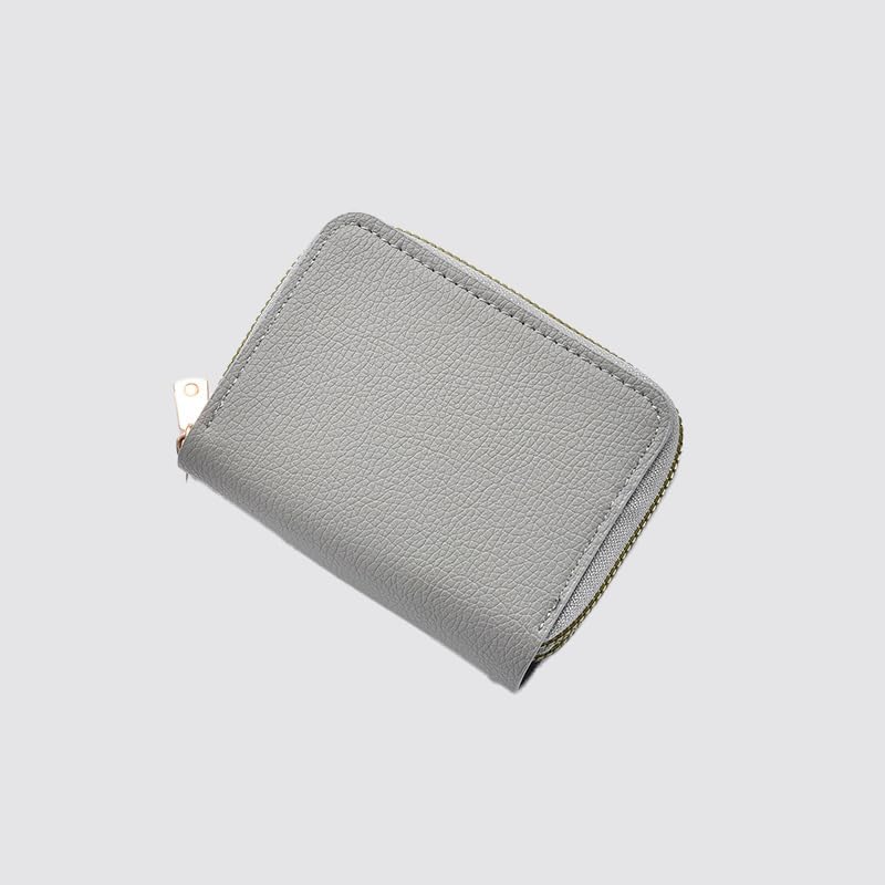 Small Wallet for Women, Elegant Slim Pu Leather Wallet with Double Zipper Pocket ID Window, Credit Card Holder Large Capacity Clutch Wallets for Women Lady Bestie, Grey