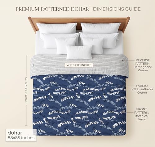 Image of HOMEKART Premium 100% Cotton Dohar for Double Bed | Reversible AC Blanket | Lightweight All Season Comforter | Soft & Breathable Summer Quilt for Adults | 150 GSM | 88 x 85 Inches (Sapphire Fern)
