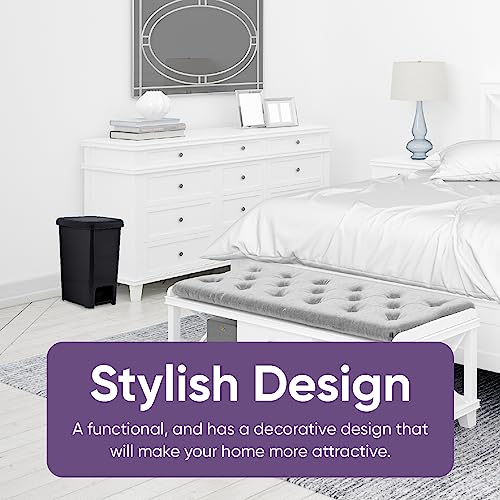 Image of Superio Slim Trash Can with Foot Pedal - 2.5 Gallon Step-On with Lid, Small Plastic Garbage Bin for Bathroom, Kitchen, Office, Under Desk, Bedroom, Dorm - Black, 3