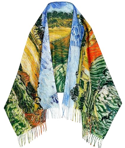 VENVSBEE Van Gogh Scarves Art Scarf for Women Best Gift Reversible Soft Cashmere Feel Shawl Wrap Doubleside Pashmina in Gift Box-24 Plain near Auvers3