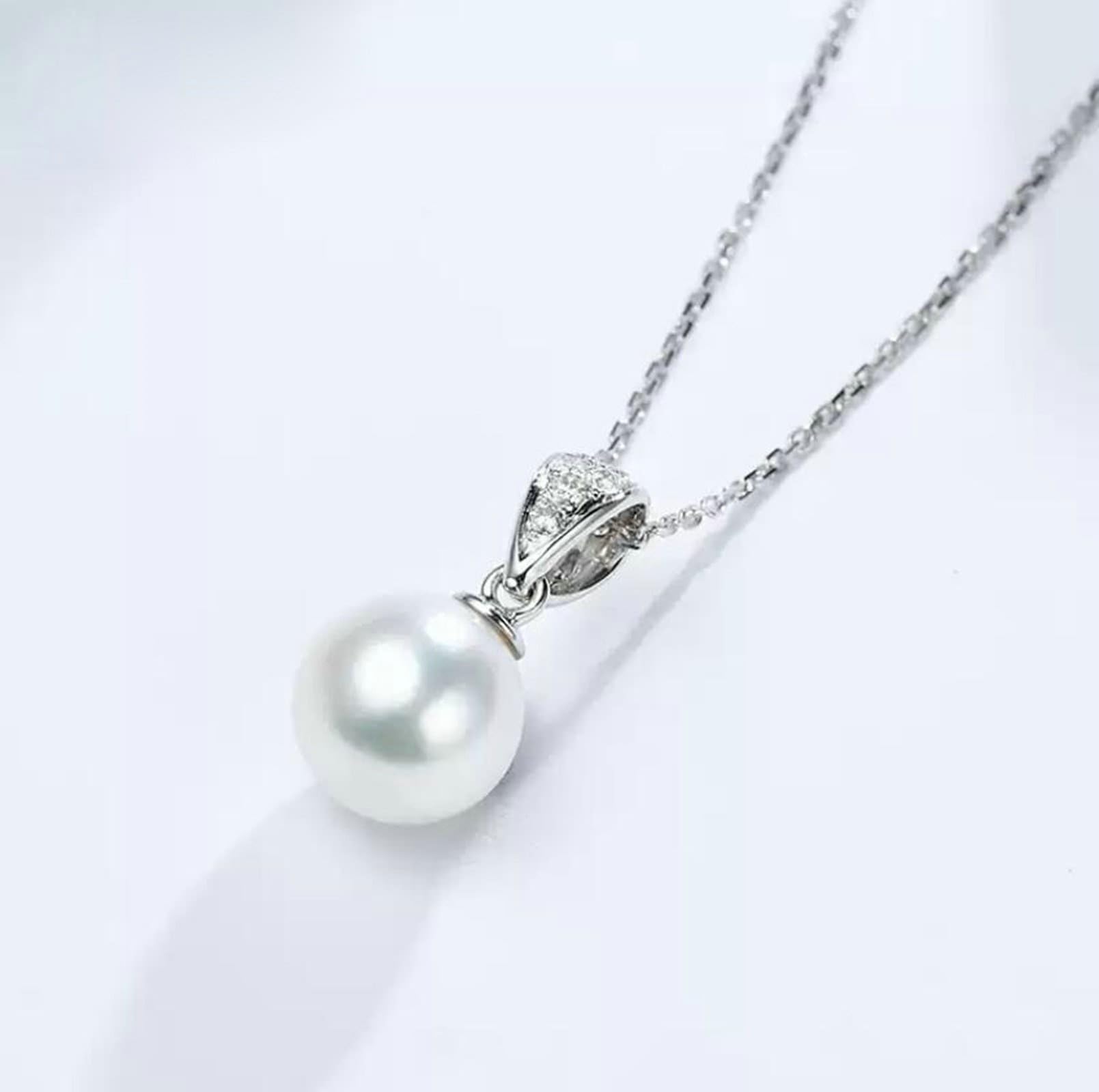 Pendentif pour femme en or blanc 9K/14K/18 carats/PT950 véritable bijou, perle blanche 7,5-8 mm Pendentif pour femme Chaîne ronde Collier femme Or Au750/585/375