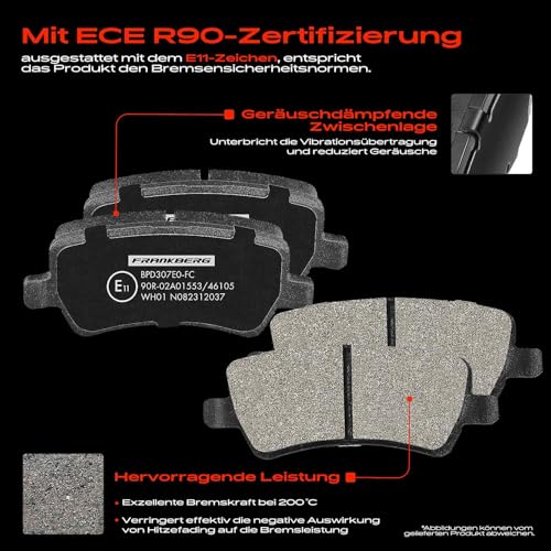 Frankberg Bremsensatz inkl. 2x Bremsscheiben + 4x Bremsbeläge Hinten Kompatibel mit V60 I 155 V70 III 135 XC70 II 136 S60 II 134 S80 II 124 Replace# 31358884