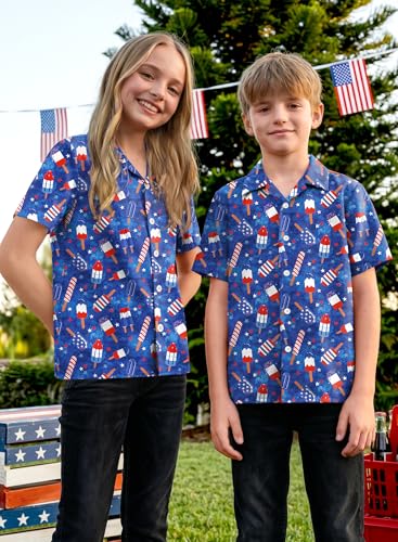 Image of BesserBay Unisex Kids 4th of July Shirt Girls Boys Patriotic Button Down Shirt American Flag Top 4-14 Years