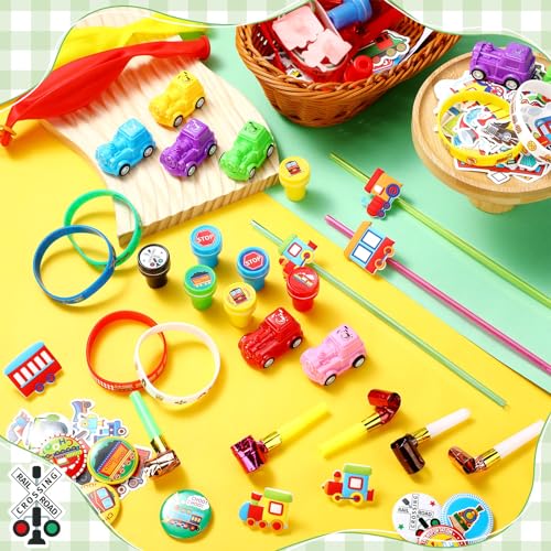 Capoda DI-696587-K 146 Pcs Train Party Favors Train Birthday Party Supplies Train Cars Wristbands Organza Bags Straws Noisemakers Button Pins Stampers Stickers Balloons thumb #3