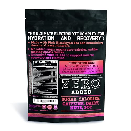 Image of Enhanced Electrolyte Powder Stick Packs (Raspberry Guava | 20 Packets) w / 0 Sugar +BCAAs +B-Vitamins Electrolyte Supplement w Potassium Zinc & Magnesium for Hydration - Keto Electrolytes