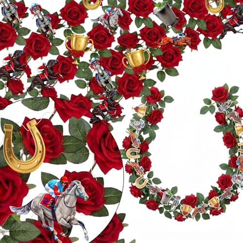 Riceshoot 5 Pack Horse Party Decorations with 32 ft Red Roses Garlands Craft 9.84 ft Horse Racing Paper Banner Birthday Party Supplies