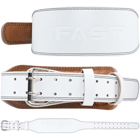IFAST Weight Lifting Belt, Leather Weight Lifting Belt for Men and Women with 4 inch Padded Lumbar Support Belt for Weightlifting Deadlift, Power Lifting Workout & Squats Exercise (Medium, White) Cover