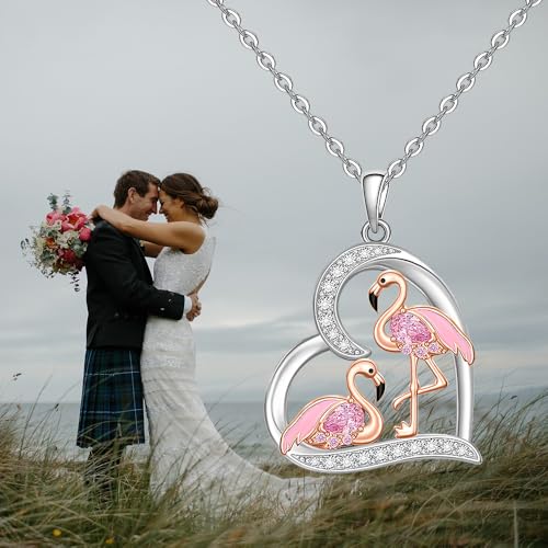 Flamingo Necklace for women Pink flamingo necklaces Sterling Silver Flamingos Pendant Heart Mother's Day Christmas Gifts3