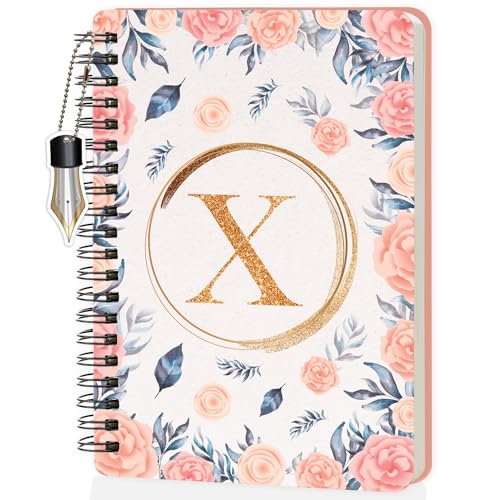Image of Jhingalala Diaries - A5 Hardbound Floral Design Diary Cover With Initial Letter Wiro Notebook Diary With Dangler I Spiral Notebook With Planner and Calendar 2024 I 160 Undated Ruled Pages (Initial X)