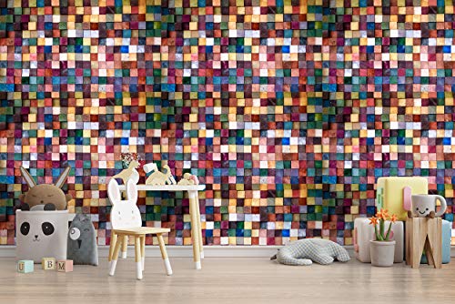 Image of DWELLSINDIA Multicolor Wood Cubes Self Adhesive Wallpaper Waterproof, Scratch Resistant, Laminated 41cmx244cm