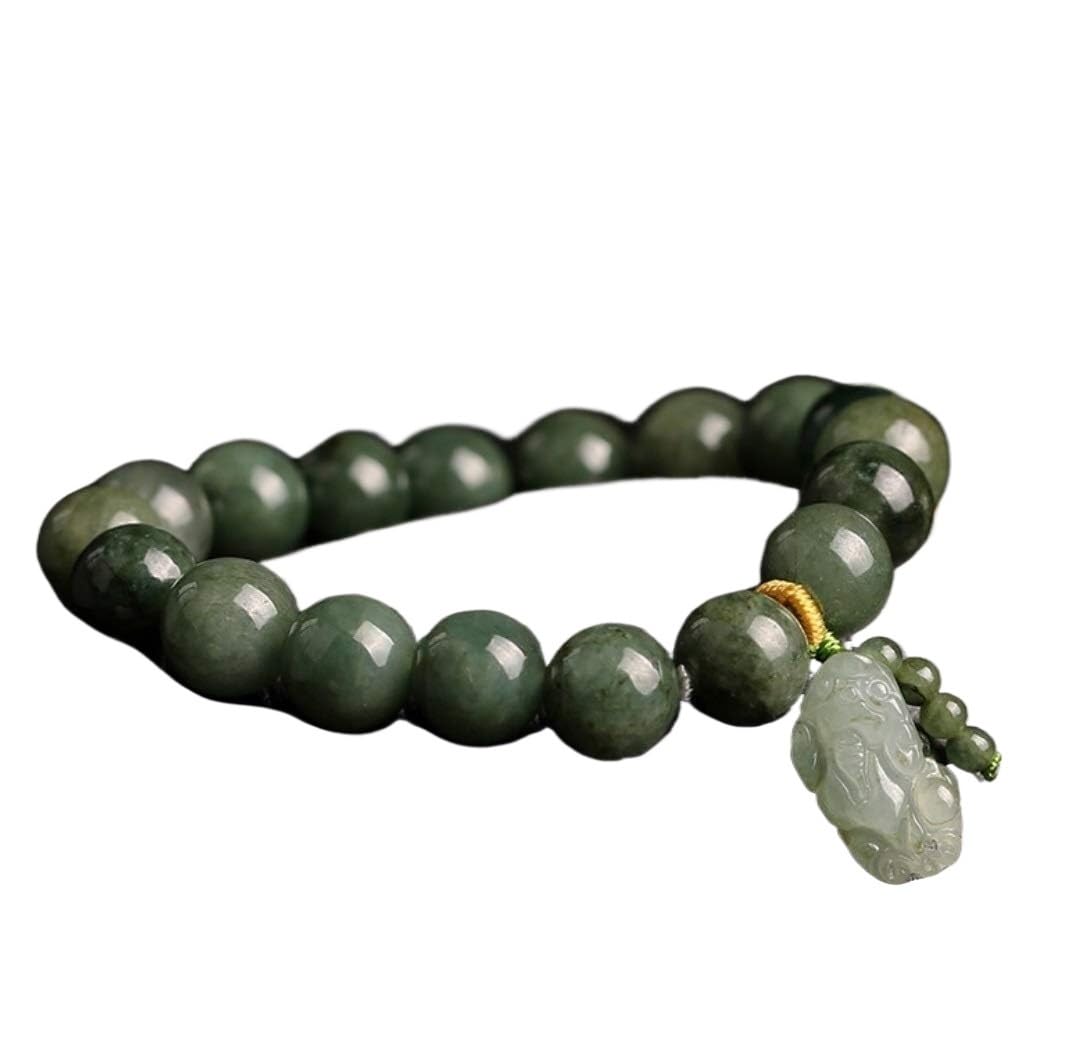 MYUYEE Jade Bracelet Feng Shui Pi Xiu Wealth Bracelet 7A Fei Cui Jade Bangle Green Gem Crystal Bracelet Spiritual Pi Yao Lucky Charm Talisman Amulet for Love Money Luck Warding-Off The Evil