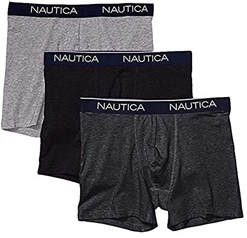 Nautica Men's 3-Pack Soft Stretch Boxer Brief, Peacoat Heather/Cornell Heather/Light Grey Heather, Small