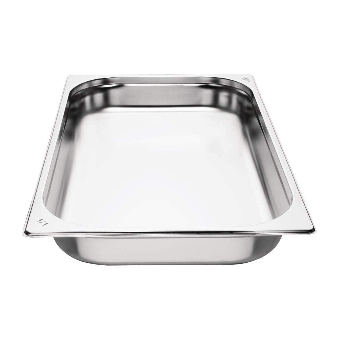 NISBETS Essentials GN 1/1 - Juego de 3 sartenes de acero inoxidable 1/1, aptas para lavavajillas, 9 L, 65 x 530 x 325 mm, color plateado