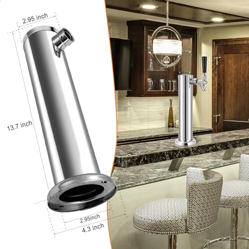 Kegerator Tower - Single Tap 3\'\' Flange Beer Tap Tower, Stainless Steel Draft Beer Keg Tower Self-Colsing Beer Tap Faucet Keg Tower Dispenser Kit for Home Bar, Kegerator Parts with Pre-Assembled Line