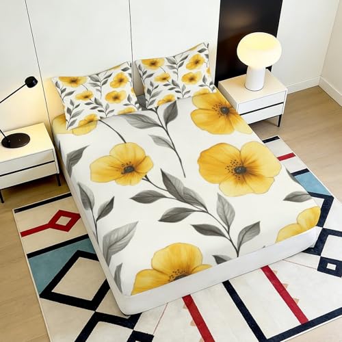 Housse de matelas 90x200x25cm microfibre douce imprimé botanique