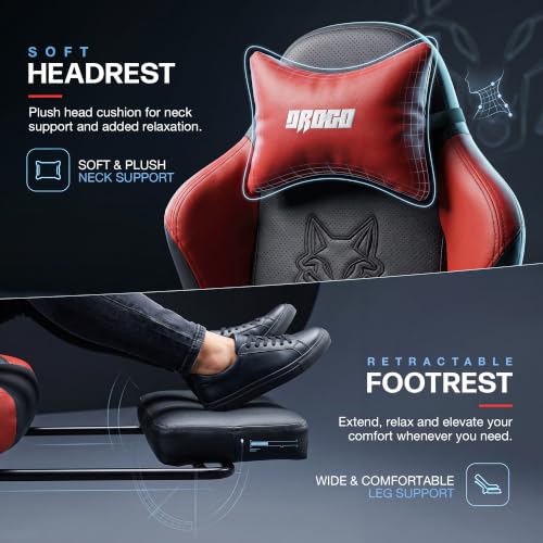 Image of DROGO Alpha-X Ergonomic Gaming Chair with Footrest | Premium PU Leather with 135 Recline | 2D Padded Armrests | Computer Chair for Study |Office Chairs for Work from Home With Neck Support(Black&Red)
