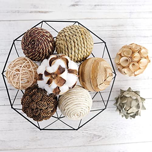 CIR OASES Sfera decorativa multicolore tricolore 9 palline, sfera di tessitura naturale del rattan, utilizzata per il riempimento della ciotola del vaso, decorazione della tavola (marrone)