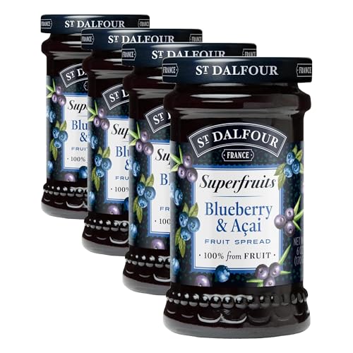 St Dalfour SUPERFRUITS ARÁNDANO & AÇAI | Fruta triturada | Mermelada natural 340gr | 100% fruta sin azúcares añadidos (Paquete de 4)