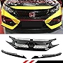 TYPE-R Style Front Hood Mesh Grill Grille Compatible with 2016-2018 Honda Civic Glossy Black FK8