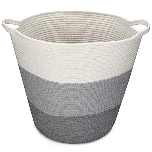 Navaris Cesta de Almacenamiento de Cuerda de algodón - Cesto Grande con asa para Colada organización decoración o Juguetes - Negro Gris y Blanco