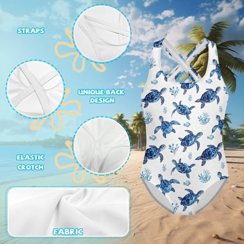 Image of Girls One Piece Swimsuits Teens Sleeveless Back Cross Strap Bathing Suit Kids Quick Dry Cute Beach Swimwear(5-14)