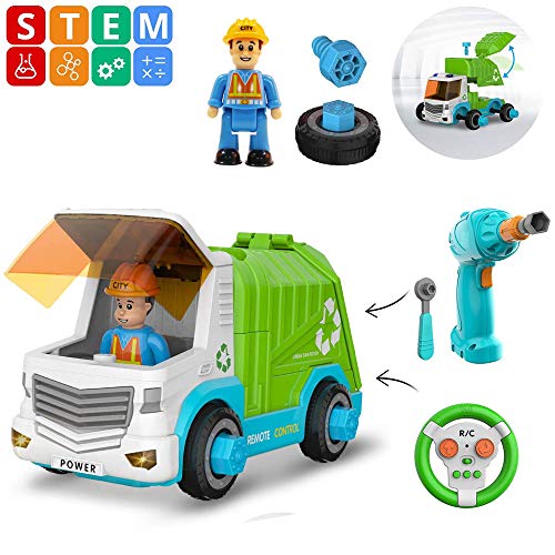 WISHTIME Remote Control Construction Take Apart Toys  Accemble & Take Apart Pieces With Sounds & Lights  Easy Build Your Own Car Kit With Electric Drill Tool For 3 Year Old Boys