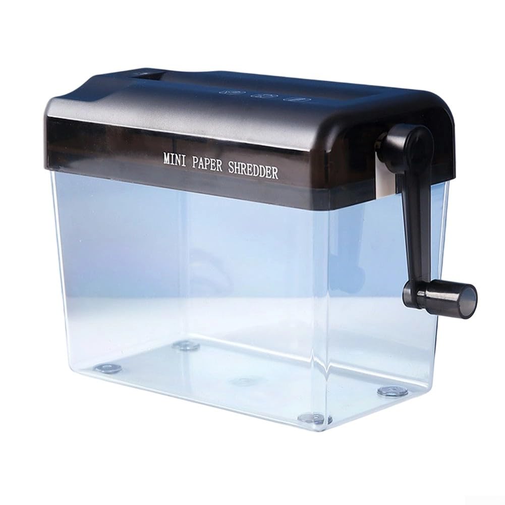 Posheliox Manual Paper Shredder, Hand-Cranked Portable Desktop Shredder for A6 Documents, ABS Tear-Resistant with Transparent Bin for Home Office School Privacy(black)