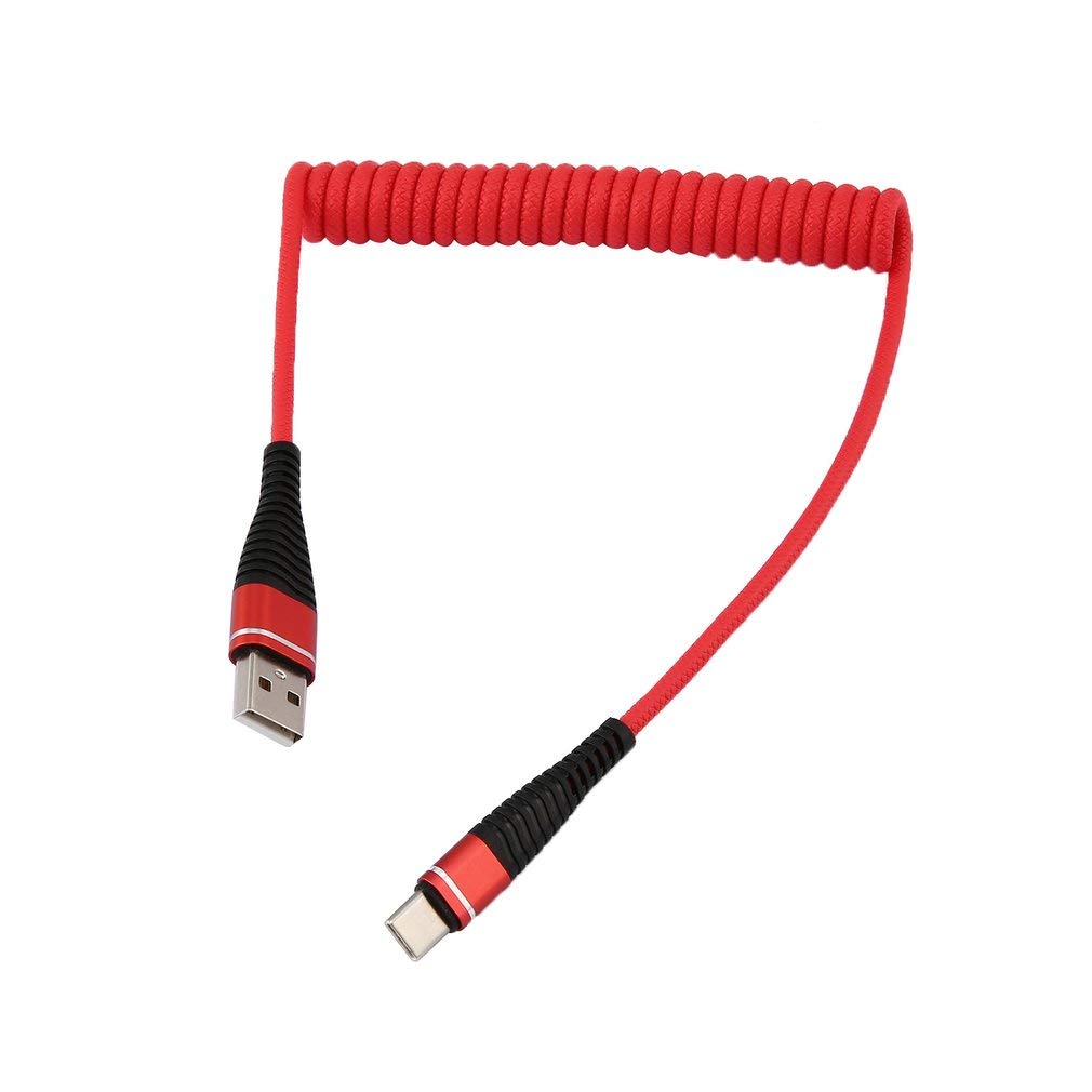 USB-C Type C Cable Coiled Spring Spiral Type-C Male Extension Cord Data Sync Charger Wire Charging Cable Red