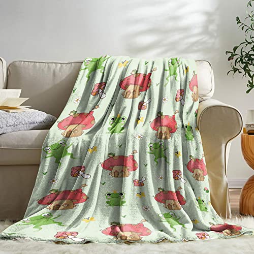 Sowide Mushroom Blanket, Cartoon Blanket Throw Gifts for Mushroom Lovers Soft Lightweight Mushroom Frog Flannel Blanket - Image 2