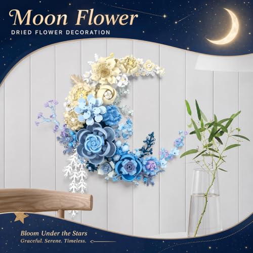Image of Blue Moon Flower Building Set, Botanical Collection Crescent-Shaped Artificial Flowers Building Blocks Kit Compatible with Lego for Adults or Kids Home Decor Wall Art Decoration