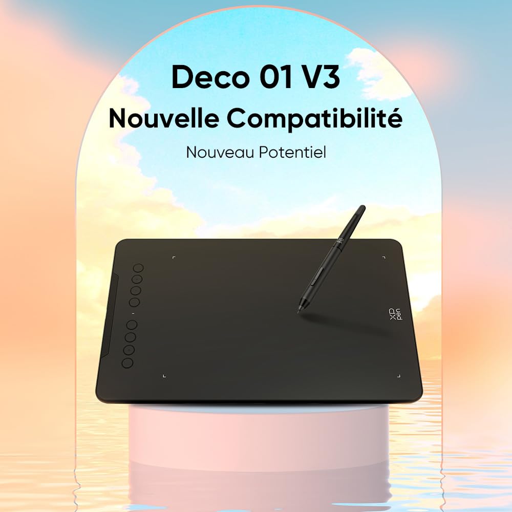 XPPen Deco 01 V3 Tablette Dessin à Stylet 16384 Niveaux en 10x6 Pouces | 8 Raccourcis Personnalisables, Inclinaison 60°, Fin et Léger, Compatibilité Etendue, Pour Dessin Numérique Art DIgital