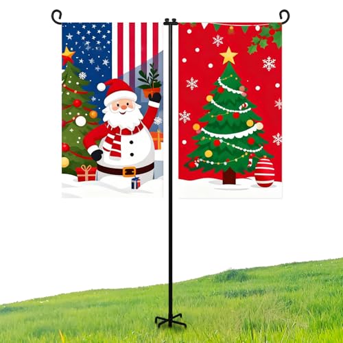 ESTTOP Heavy Duty Garden Flag Holder Stand Metal Iron Stand with 5 Prong Base for Double Flags Suitable for Outside or Garden Patio Yard Decor