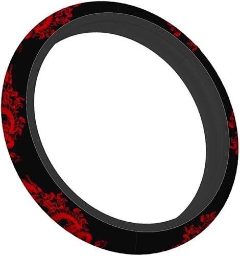 Miniatura 5 de Swono Funda universal de neopreno para volante de 15 pulgadas, diseño abstracto de dragón chino, rojo y negro, para mujeres y niñas